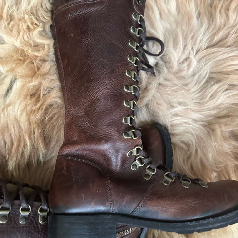Frye Rogan Brown Lace-Up Knee-High Boots 9 Rare - Picture 8 of 15